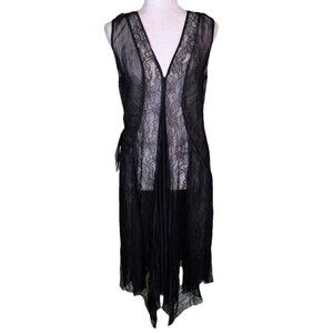Women’s Black Sheer Lace Duster Dress Witchy Whimsigoth Fairy Med NEW MSRP $228